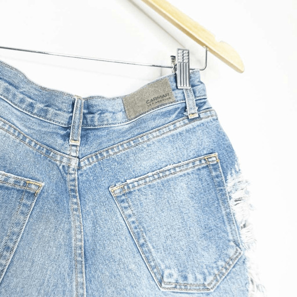 CARMAR High Rise Destressed denim shorts medium wash stretch thrashed SHORTS 26 - Picture 5 of 8
